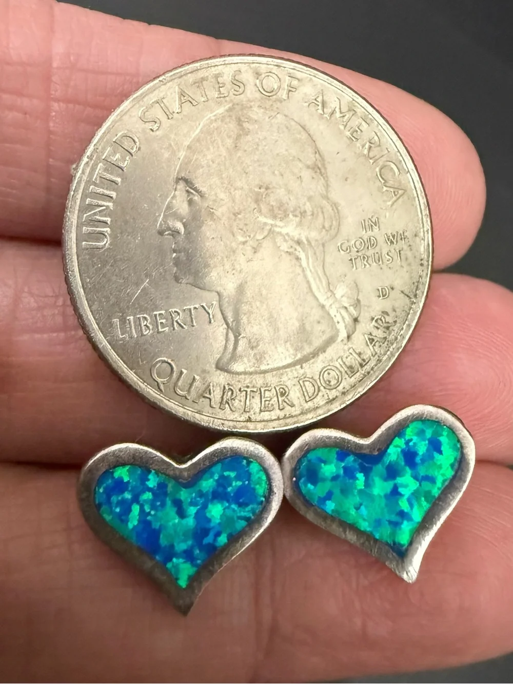 925 Sterling Silver Blue Fire Opal Heart Stud Earrings